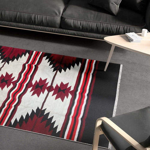 Boho Multi Textured Hand Loomed Velvet Shatranji Rug - Wowvious