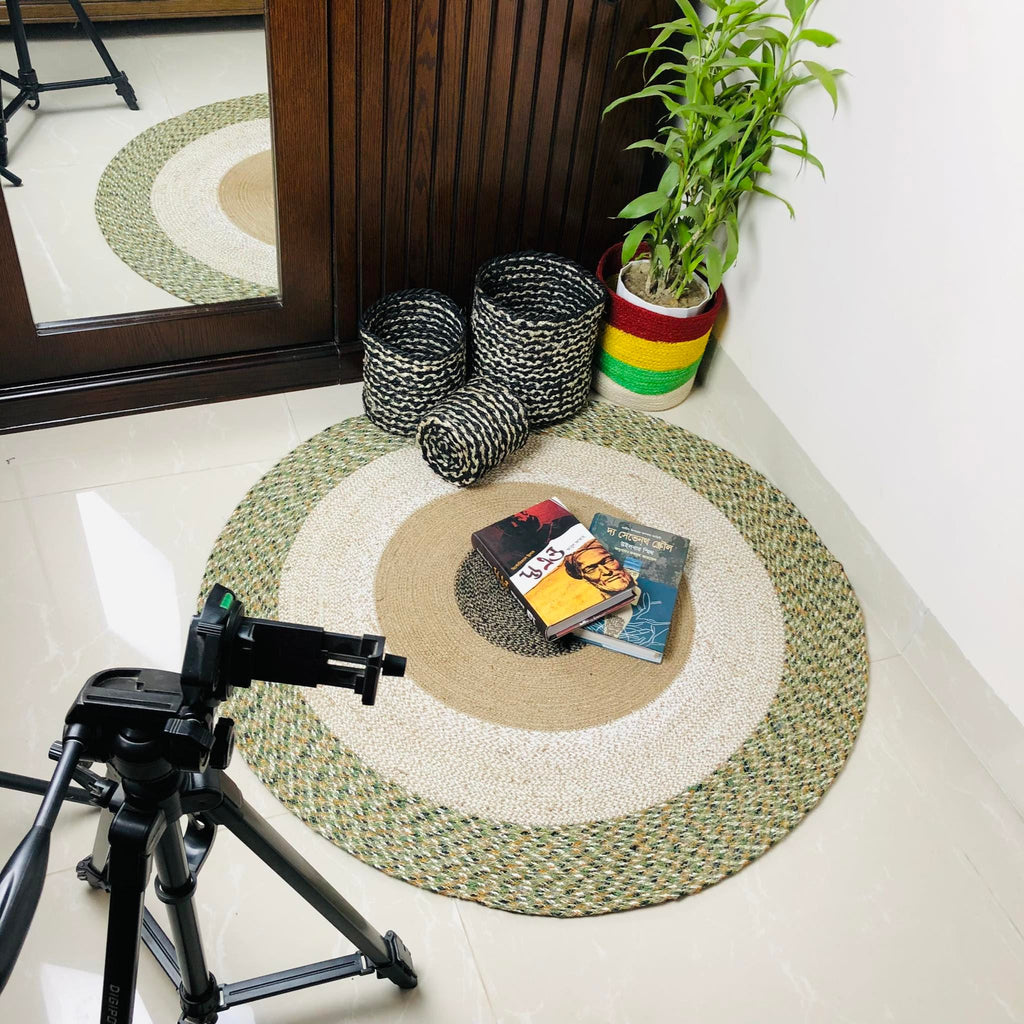 Centric Jute Rug for living room 3 ft Diameter - Wowvious