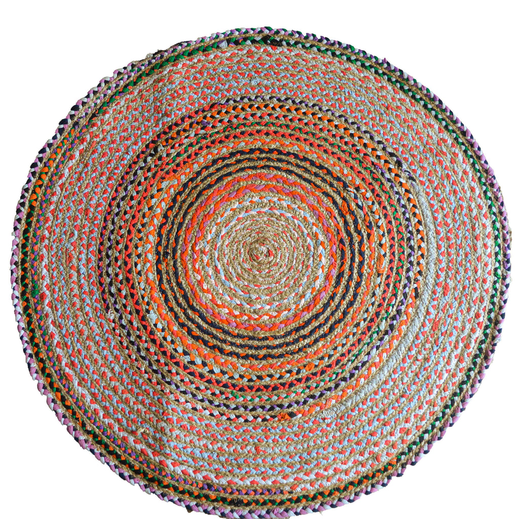 Indian Jaipuri Hand Woven Round Natural Jute Rug 90x90cm - Wowvious