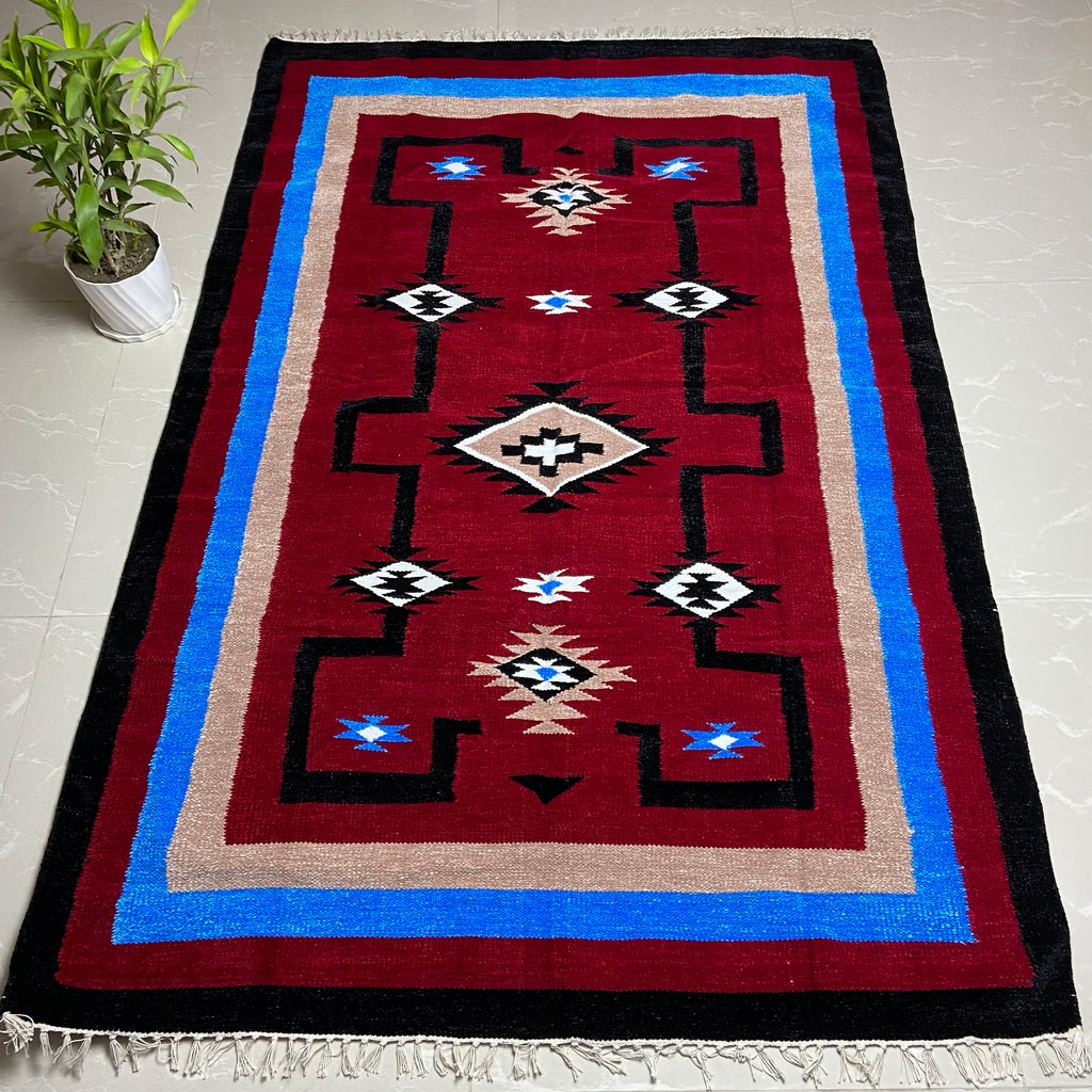 Traibal Style Multi Textured Hand Loomed Velvet/Cotton Shatranji Rug For Attractive Home Decoration - Wowvious