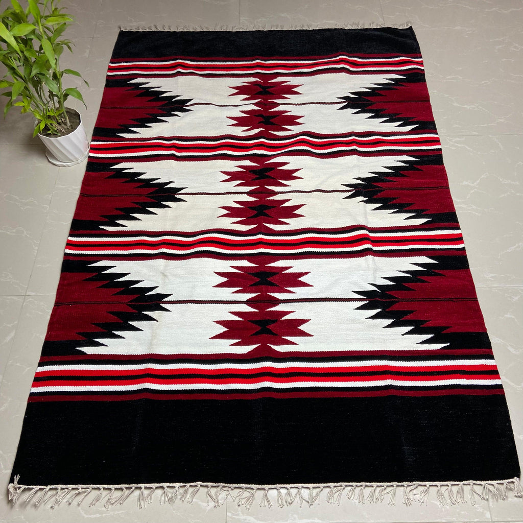 Boho Multi Textured Hand Loomed Velvet Shatranji Rug - Wowvious