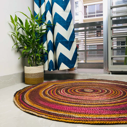 Festive Hand Braided Jute Round Area Rug Handmade Rug for Home Decor (3 Feet Round) - Wowvious